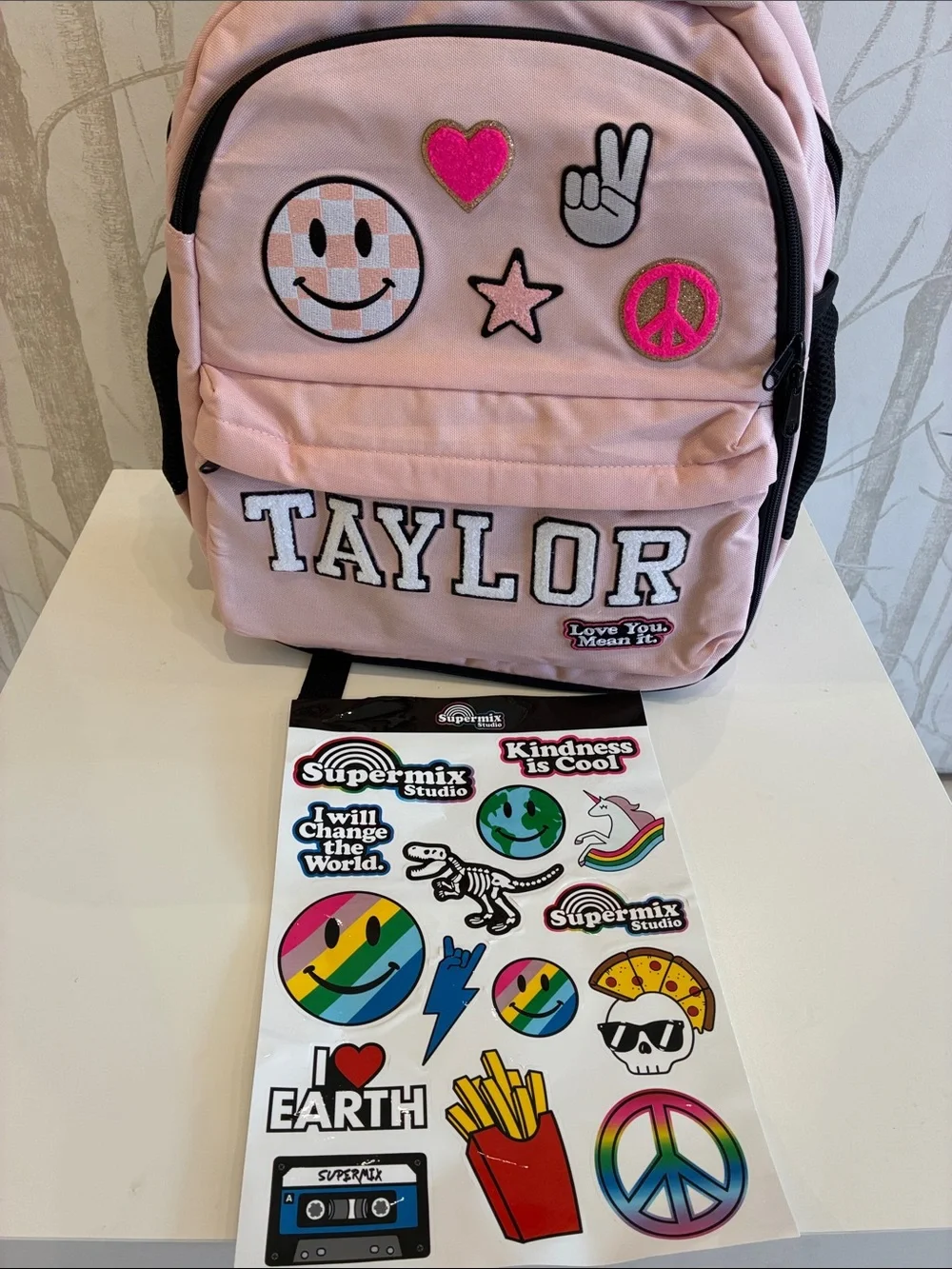 Personalized Pink Kids Backpack with Patch Details